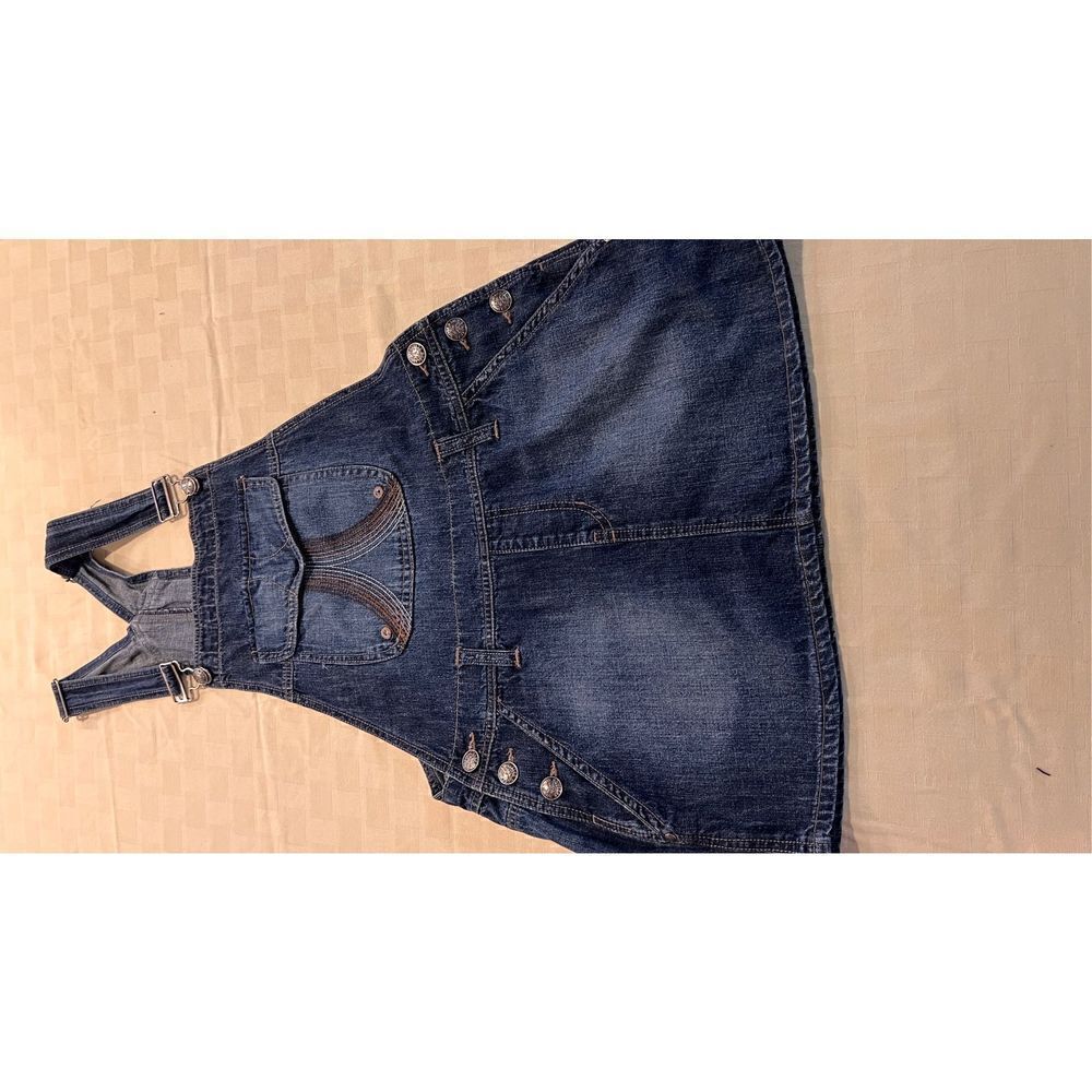 Squeeze Jeans Womens Square Neck Bib Overall Skirtall Denim Dress Blue Size 11